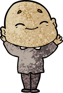 Bir insan tarafından çizilmiş mutlu kel adam çizgi filmi.