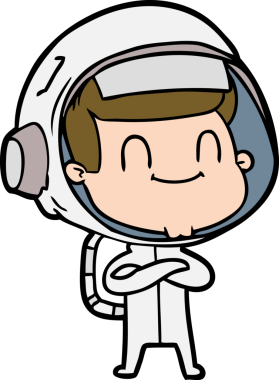 Bir insan tarafından çizilmiş mutlu astronot çizgi filmi.