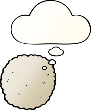 Düşünce baloncuklu çizgi film bisküvisi, bir insan tarafından çizilmiş düzgün bir gradyan stil.