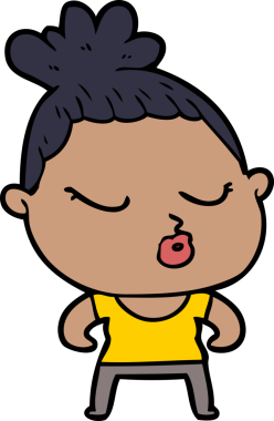 Bir insan tarafından çizilmiş sakin bir kadın çizgi filmi.