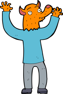 Bir insan tarafından çizilmiş mutlu tilki adam.