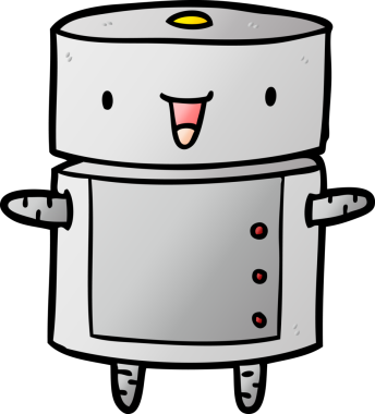 Bir insan tarafından çizilmiş sevimli çizgi film robotu.