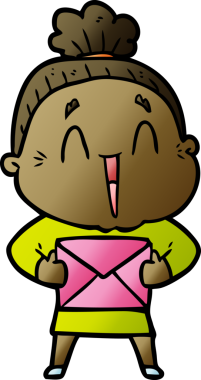 Bir insan tarafından çizilmiş mutlu yaşlı kadın çizgi filmi.