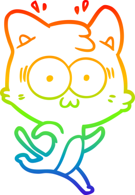 Gökkuşağı gradyan çizgi çizimi Bir insan tarafından çizilen sürpriz kedi