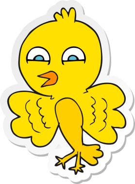 Bir insan tarafından çizilmiş çizgi film kuşunun çıkartması.