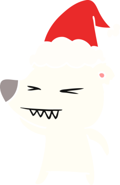 Kızgın kutup ayısı eli bir insan tarafından çizilmiş Noel Baba şapkasının düz renk çizimi