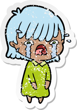 Bir insan tarafından çizilmiş, ağlayan bir çizgi film kızının sıkıntılı çıkartması.