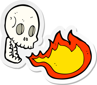 Bir insan tarafından çizilmiş ateş püskürten bir kafatası çıkartması.