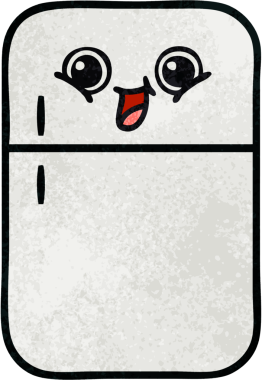 Bir insan tarafından çizilmiş buzdolabının retro grunge desenli karikatürü.