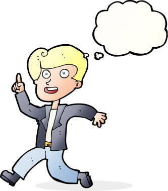 Düşünce baloncuğu insan tarafından çizilmiş harika bir fikri olan çizgi film adamı.