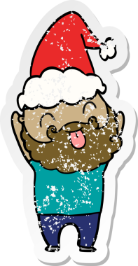 Bir insan tarafından çizilmiş Noel Baba şapkası takan sakallı bir adam.