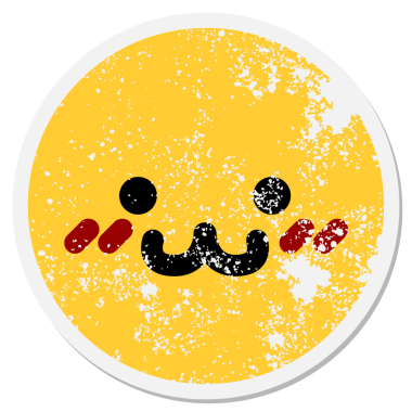 Yüzü kızaran hayvan yüzlü bir insan tarafından çizilmiş dairesel etiket.