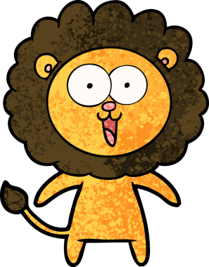 Bir insan tarafından çizilmiş mutlu çizgi film aslanı.