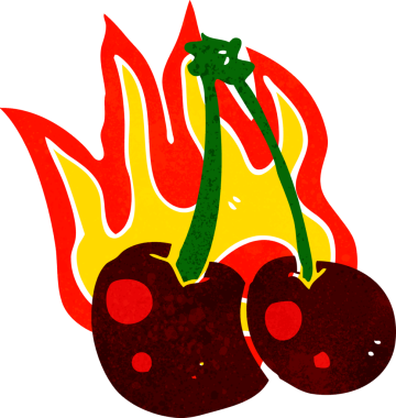 Bir insan tarafından çizilmiş yanan kirazlar.