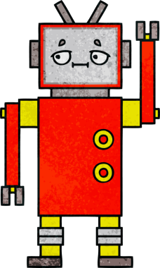 Bir insan tarafından çizilmiş bir robotun retro grunge dokusu