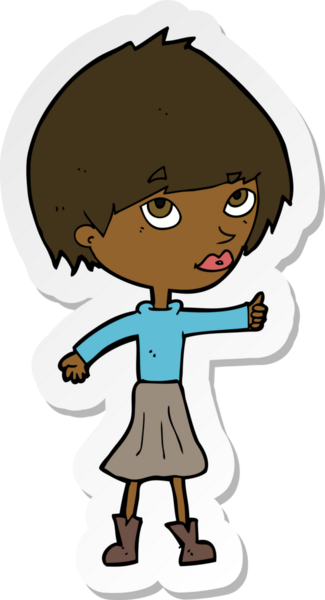 Bir insan tarafından çizilmiş işaret veren bir karikatür kadının çıkartması.