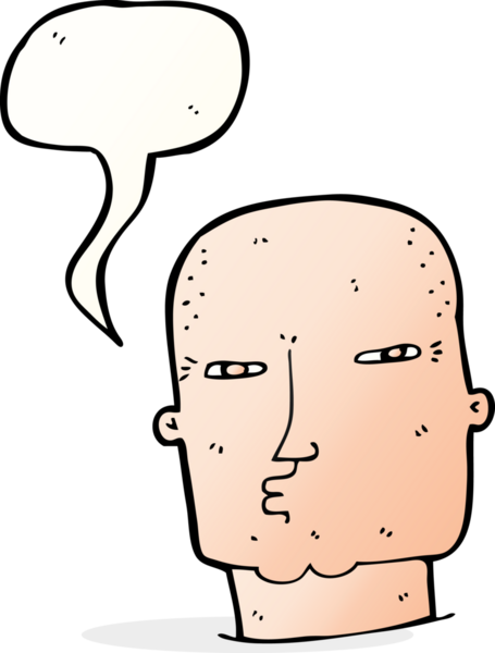 Bir insan tarafından çizilmiş konuşma balonu olan kel, sert adam.