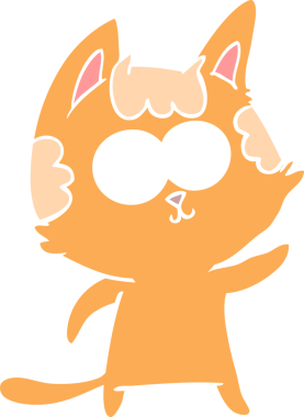 Bir insan tarafından çizilmiş mutlu düz renkli çizgi film kedisi