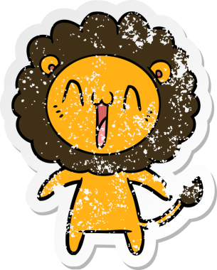 Bir insan tarafından çizilmiş mutlu çizgi film aslanının sıkıntılı çıkartması.