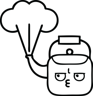 Bir insan tarafından çizilen dumanı tüten bir çaydanlığın çizgi çizimi