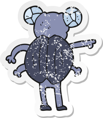 Bir insan tarafından çizilmiş böceği işaret eden bir karikatürün gerilimli yapıştırması.