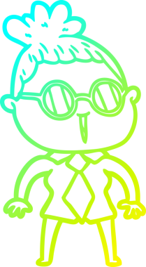 Bir insan tarafından çizilmiş gözlüklü bir karikatür kadın çizimi.