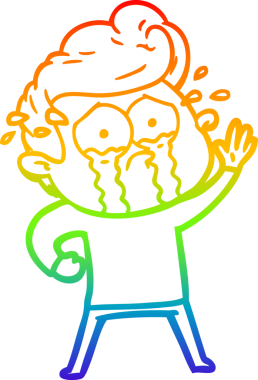 Gökkuşağı gradyan çizgi çizimi bir insan tarafından çizilen ağlayan bir adamın çizimi