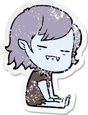 Bir insan tarafından çizilmiş ölümsüz vampir kız çizgi filminin kederli çıkartması.