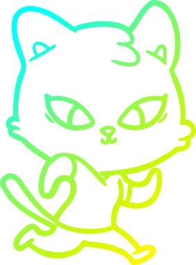 Bir insan tarafından çizilmiş bir çizgi film kedisinin soğuk gradyan çizgisi.