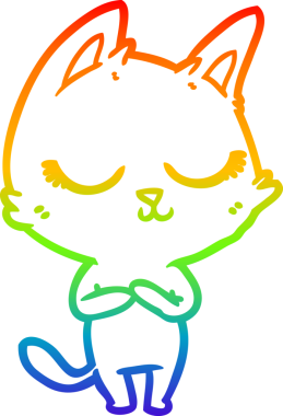 Gökkuşağı gradyan çizgisi bir insan tarafından çizilmiş sakin bir çizgi kedi çizimi