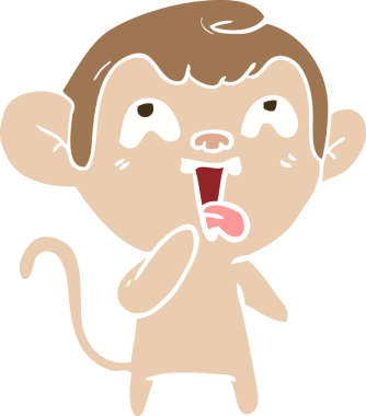 Bir insan tarafından çizilmiş düz renk çizgi film maymunu.