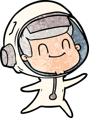 Bir insan tarafından çizilmiş mutlu astronot çizgi filmi.