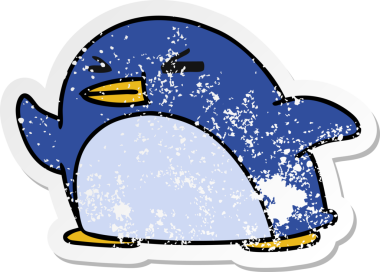 Bir insan tarafından çizilmiş sevimli bir penguenin depresif bir karikatür çizimi.