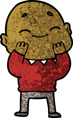 Bir insan tarafından çizilmiş mutlu, kel adam.