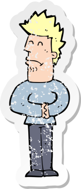 Bir insan tarafından çizilmiş, gerilmiş, karikatürlü bir adamın gerilmiş retro yapıştırması.