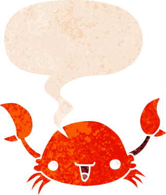 grunge içinde konuşma baloncuğu olan çizgi film yengeci bir insan tarafından çizilmiş rahatsız edilmiş retro dokuma tarzı