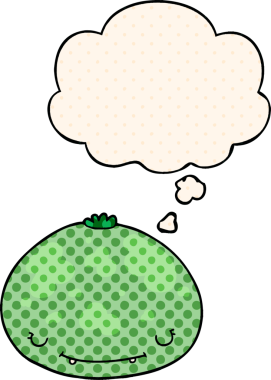 Bir insan tarafından çizilmiş, düşünce baloncuklu çizgi film kabağı.
