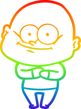 Gökkuşağı gradyan çizgi çizimi bir insan tarafından çizilmiş kel bir adamın çizimi