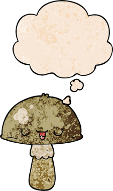 Bir insan tarafından çizilmiş grunge desenli düşünce baloncuklu mantar.