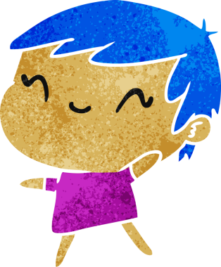 Bir insan tarafından çizilmiş sevimli bir kawai kızının eski çizgi film çizimi.