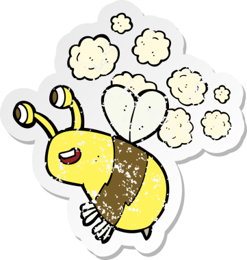 Bir insanın çizdiği mutlu arı çizgi filminin gerilimli retro yapıştırması.