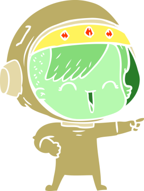 Bir insan tarafından çizilmiş mutlu düz renkli çizgi film kızı.