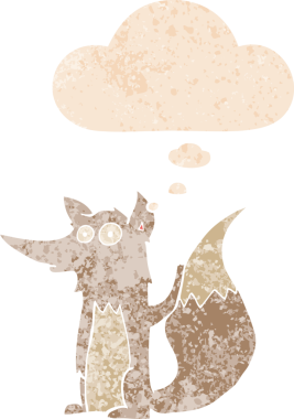 Düşünce baloncuğu ve grunge ile çizgi film kurdu bir insan tarafından çizilmiş tedirgin retro tarzı