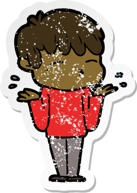 Bir insan tarafından çizilmiş, sıkıntılı bir çizgi film çıkartması.