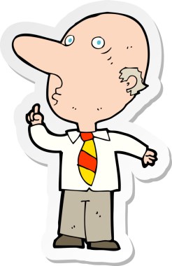 Bir insan tarafından çizilmiş soru soran kel bir adamın çıkartması.