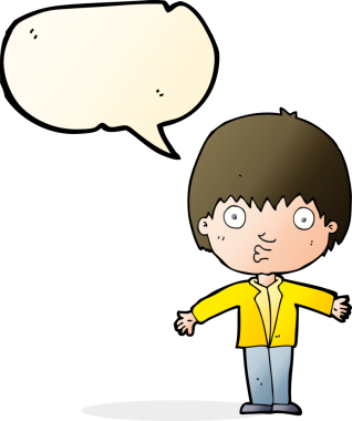 Bir insan tarafından çizilen konuşma baloncuğu ile büyülenmiş çocuk.