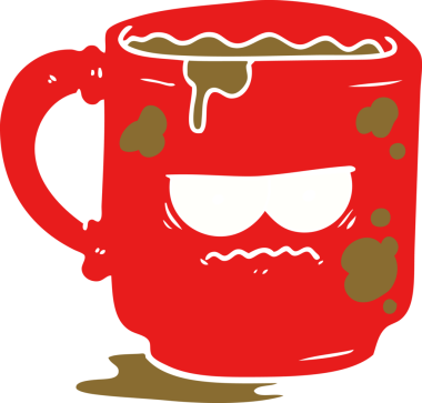 Bir insan tarafından çizilmiş düz renk çizgi film kirli ofis kupası