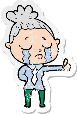 Bir insan tarafından çizilmiş ağlayan bir iş kadınının sıkıntılı çıkartması.