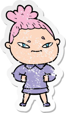 Bir insan tarafından çizilmiş karikatür bir kadının sıkıntılı çıkartması.