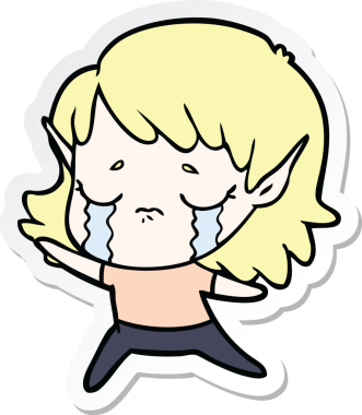 Bir insan tarafından çizilmiş ağlayan bir elf kızının çıkartması.